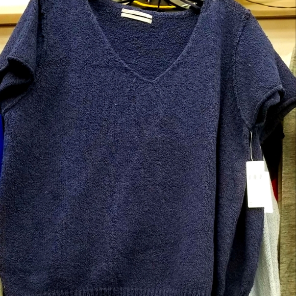 New Anthropologie Valentina Blue Short Sleeves Sweater Vneck Boucle Knit Top Tee - Picture 3 of 7